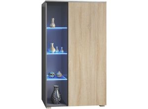 4058905260971 - Standvitrine Highboard Hochschrank Glas Davos Anthrazit - Hochglanz & Naturtöne - Eiche sägerau - Eiche sägerau - Vladon