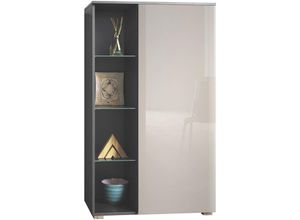 4058905261022 - Standvitrine Highboard Hochschrank Glas Davos Anthrazit - Hochglanz & Naturtöne - Sandgrau Hochglanz - Sandgrau Hochglanz - Vladon