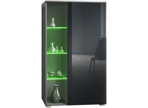 4058905261060 - Standvitrine Highboard Hochschrank Glas Davos Anthrazit - Hochglanz & Naturtöne - Schwarz Hochglanz - Schwarz Hochglanz - Vladon