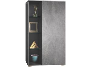 4058905261084 - Standvitrine Highboard Hochschrank Glas Davos Anthrazit - Hochglanz & Naturtöne - Steingrau - Steingrau - Vladon