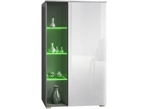 4058905261121 - Standvitrine Highboard Hochschrank Glas Davos Anthrazit - Hochglanz & Naturtöne - Weiß Hochglanz - Weiß Hochglanz