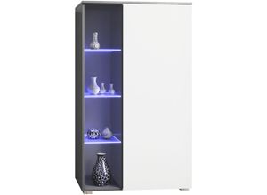 4058905261152 - Standvitrine Highboard Hochschrank Glas Davos Anthrazit - Hochglanz & Naturtöne - Weiß matt - Weiß matt - Vladon