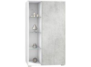 4058905261176 - Standvitrine Highboard Hochschrank Glas Davos Weiß - Hochglanz & Naturtöne - Beton Oxid Optik - Beton Oxid Optik - Vladon