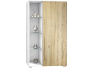 4058905261237 - Standvitrine Highboard Hochschrank Glas Davos Weiß - Hochglanz & Naturtöne - Eiche Natur - Eiche Natur - Vladon