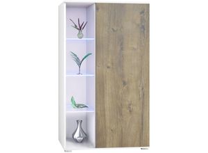 4058905261275 - Standvitrine Highboard Hochschrank Glas Davos Weiß - Hochglanz & Naturtöne - Eiche Ribbeck - Eiche Ribbeck - Vladon