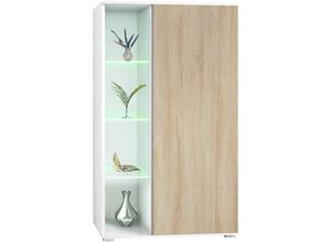 4058905261305 - Standvitrine Highboard Hochschrank Glas Davos Weiß - Hochglanz & Naturtöne - Eiche sägerau - Eiche sägerau - Vladon