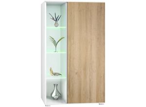 4058905261336 - Standvitrine Highboard Hochschrank Glas Davos Weiß - Hochglanz & Naturtöne - Eiche Wotan - Eiche Wotan - Vladon