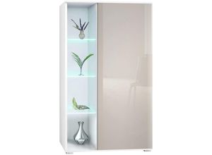 4058905261367 - Standvitrine Highboard Hochschrank Glas Davos Weiß - Hochglanz & Naturtöne - Sandgrau Hochglanz - Sandgrau Hochglanz - Vladon