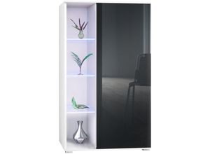 4058905261398 - Standvitrine Highboard Hochschrank Glas Davos Weiß - Hochglanz & Naturtöne - Schwarz Hochglanz - Schwarz Hochglanz - Vladon