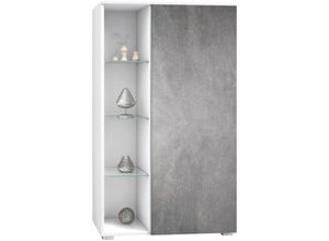 4058905261411 - Standvitrine Highboard Hochschrank Glas Davos Weiß - Hochglanz & Naturtöne - Steingrau - Steingrau - Vladon