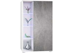 4058905261428 - Standvitrine Highboard Hochschrank Glas Davos Weiß - Hochglanz & Naturtöne - Steingrau - Steingrau - Vladon