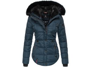 4059072131217 - MARIKOO Damen Designer Steppjacke Winter Jacke mit edler Kunstpelz Kapuze Lotusblüte