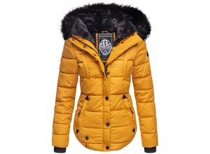 4059072424418 - MARIKOO Damen Designer Steppjacke Winter Jacke mit edler Kunstpelz Kapuze Lotusblüte