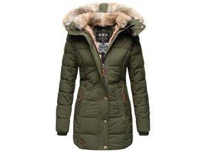 4059072430877 - MARIKOO Damen stylischer Wintermantel Steppmantel mit Kunstpelz-Kapuze Lieblings Jacke