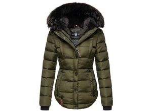 4059072451292 - MARIKOO Damen Designer Steppjacke Winter Jacke mit edler Kunstpelz Kapuze Lotusblüte