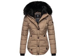 4059072451360 - MARIKOO Damen Designer Steppjacke Winter Jacke mit edler Kunstpelz Kapuze Lotusblüte