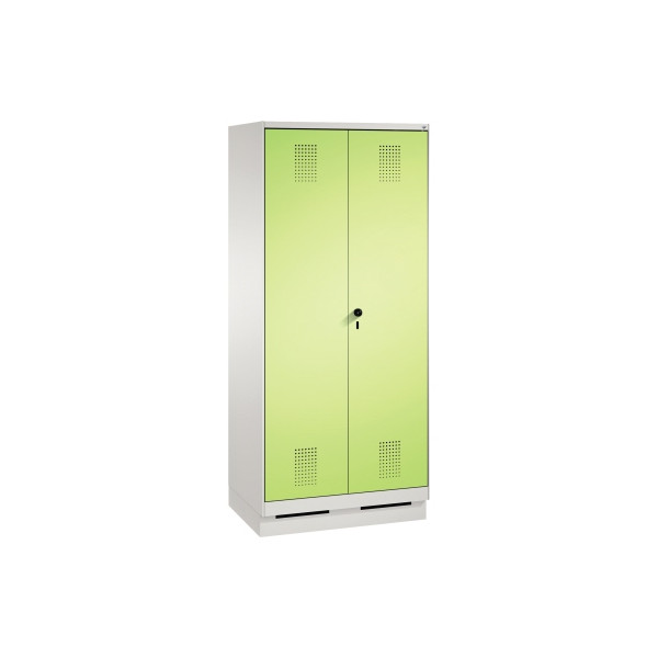 4059096017023 - EVOLO Garderobenschrank zueinander schlagende Türen 2 Abteile Abteilbreite 400 mm mit Sockel lichtgrau   viridingrün