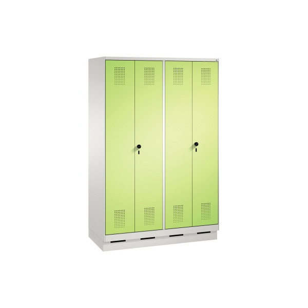 4059096017955 - EVOLO Garderobenschrank zueinander schlagende Türen 4 Abteile Abteilbreite 300 mm mit Sockel lichtgrau   viridingrün