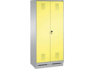 4059096747531 - EVOLO Wäsche-   Garderobenschrank 4 Fachböden Kleiderstange Abteile 2 x 400 mm mit Sockel weißaluminium   schwefelgelb