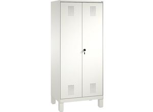 4059096759749 - EVOLO Raumpflege- Geräteschrank verkürzte Trennwand 6 Haken Abteile 2 x 400 mm mit Füßen verkehrsweiß   verkehrsweiß