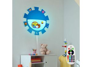 4059157009455 - Kinderzimmerleuchte Spielzimmerlampe Wandleuchte Wandlampe Kinderleuchte Fernbedienung dimmbar Memory Sticker Stahl Glas weiß blau 1x RGB LED 35W