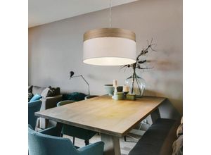 4059157018433 - Etc-shop - Hängeleuchte Wohnzimmer Pendelleuchte Esstischlampe led Küchenleuchte Holzoptik Textil weiß 11W 1055lm warmweiß DxH 40x120 cm