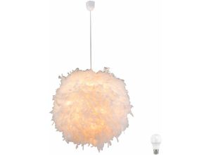 4059157028517 - Etc-shop - led Pendelleuchte Hängelampe Leuchte Pendellampe Federlampe Schlafzimmerlampe Wohnzimmer Textil weiß Federn 11W 1055lm warmweiß DxH