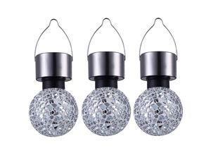 4059157031470 - Etc-shop - 3er Set led Pendel Solar Außen Leuchten Veranda Deko Kugel Lampen Spiegel Mosaik Beleuchtung silber