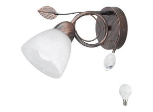 4059157042377 - Etc-shop - Wand Strahler Wohn Zimmer Alabaster Glas Lese Lampe Blätter rostfärbig im Set inkl led Leuchtmittel