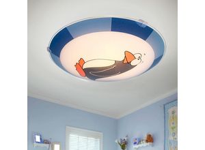 4059157047167 - Etc-shop - Kinderzimmer Deckenleuchte Pinguin Deckenlampe Kinder blau Kinderleuchte Wand Decke Stahl Glas 1x led 11W 1055Lm warmweiß d 25 cm