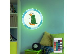 4059157047174 - Kinderzimmer Deckenleuchte Pinguin Deckenlampe Kinder blau Kinderleuchte Wand Decke Stahl Glas Fernbedienung dimmbar 1x RGB LED 85W 806Lm