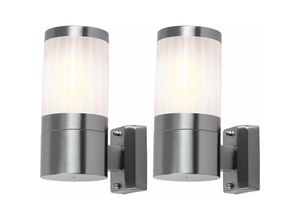 4059157051959 - Etc-shop - 2er Set Edelstahl Außen Lampen Strahler Haus Wand Leuchten Lampenschirm gewellt E27 Strahler