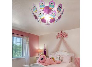 4059157052444 - Kinderleuchte Kinderdeckenlampe Deckenlampe rosa LED Kinderlampe Eulen Metall Holz 11W 1055lm warmweiß DxH 415x18 cm