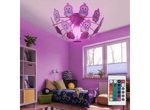 4059157052635 - Etc-shop - Kinderleuchte dimmbar mit Fernbedienung Kinderdeckenlampe Deckenlampe rosa led Kinderlampe rgb Farbwechsel Eulen Metall Holz 85 806lm