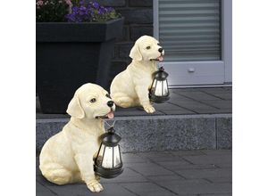 4059157076525 - Solarleuchte Solarlampe Außenleuchte Gartenlampe Hund Akku Wetterfest IP44 Hundfigur mit Laterne beige weiß 1x led 006W HxLxB 25x155x235cm