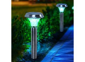 4059157085237 - Etc-shop - 2x led Außen solar Leuchten Steck Lampen Terrassen Edelstahl Erdspieß Strahler