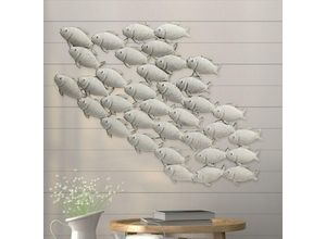 4059157086210 - Etc-shop - Fisch Schwarm Wand Objekt Bild Eisen grau Wohn Zimmer Behang Dekoration 97 cm