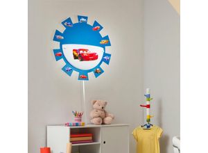 4059157098206 - Etc-shop - Kinderzimmerleuchte Spielzimmerlampe Wandleuchte Wandlampe Kinderleuchte Cars Sticker Stahl Glas weiß blau 1x E27 Fassung DxH 35x8cm