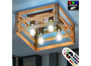 4059157111035 - Etc-shop - Vintage Decken Lampe Fernbedienung Natur Holz Leuchte dimmbar im Set inkl rgb led Leuchtmittel