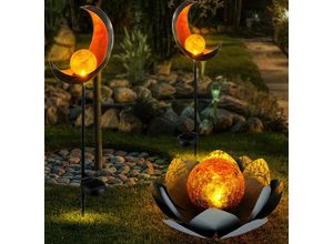 4059157113237 - Etc-shop - 3er Set led Außen Solar Lampen Garten Steck Strahler Mond Design Terrassen Lotos Blumen Leuchten