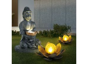 4059157113244 - Etc-shop - 3er Set led Solar Steh Leuchten Feng Shui Buddha Garten Deko Lampen Lotosblumen Crackle Glas