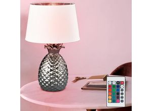 4059157118478 - Etc-shop - Tisch Lampe Fernbedienung Keramik Ananas Design silber Textil Leuchte weiß dimmbar im Set inkl rgb led Leuchtmittel