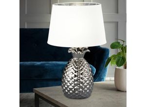 4059157118485 - Etc-shop - Tisch Lampe Keramik Ananas Design silber Wohn Zimmer Textil Leuchte weiß im Set inkl led Leuchtmittel