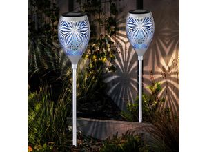 4059157120426 - Etc-shop - 2er Set led Solar Steck Leuchte blau silber Außen Garten Deko Lampe Hof Strahler Erdspieß