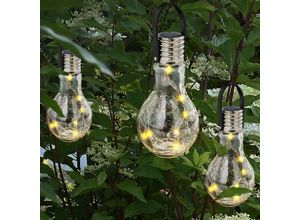 4059157121003 - Etc-shop - 3x led Solar Pendel Lampe Crackle Glas Glühbirne Außen Deko Garten Beleuchtung Balkon Hänge Leuchte