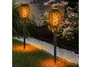 4059157121508 - Etc-shop - 2er Set led Solar Außen Steck Lampen Feuereffekt Dekor Stanzung Garten Weg Deko Erdspieß Leuchten