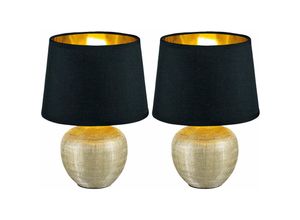 4059157131637 - Etc-shop - Tischleuchte Tischlampe Nachtlampe Keramik Textil Gold-Schwarz 1x E14 Fassung DxH 18x26 cm Schreibischlampe Nachttischleuchte - 2er