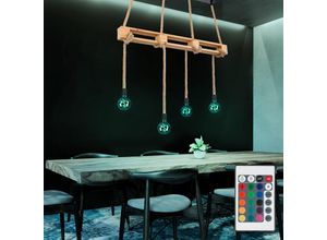 4059157132108 - Etc-shop - Hanfseil Decken Pendel Leuchte Fernbedienung Holz Hänge Lampe dimmbar natur im Set inkl rgb led Leuchtmittel