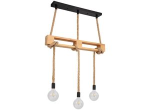 4059157132146 - Holz Decken Pendel Leuchte Wohn Ess Zimmer Hanfseil Hänge Lampe Filament braun im Set inkl led Leuchtmittel