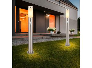 4059157134256 - Etc-shop - 2x Außen Steh Lampen Garten Park Edelstahl Sockel Leuchte Bewegungsmelder silber